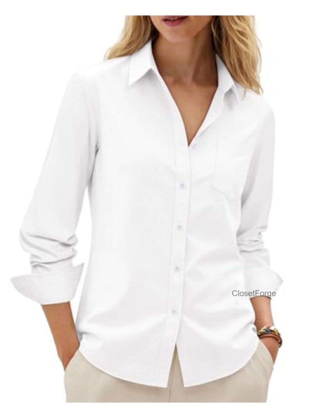 Women's 100% Cotton Oxford Button Down Shirt Long Sleeve Work Blouse with Pocket